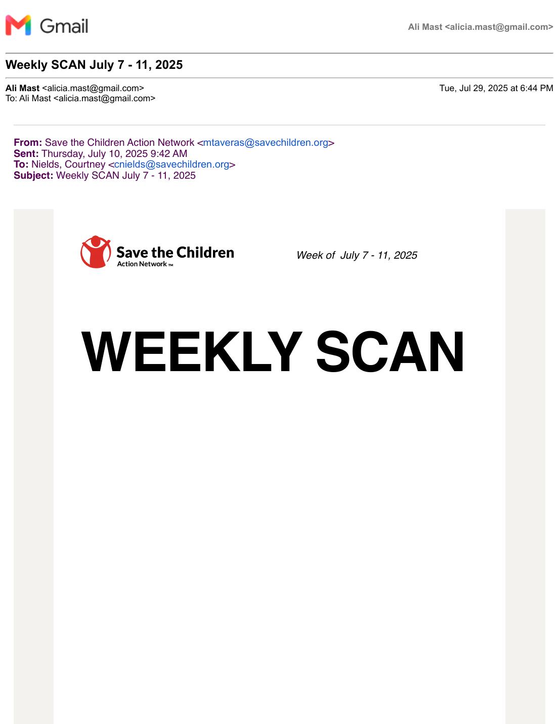 First page of Weekly SCAN, July 7–11, 2025